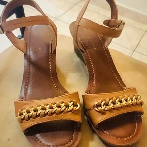 Tommy Hilfiger Brown and Gold Wedges